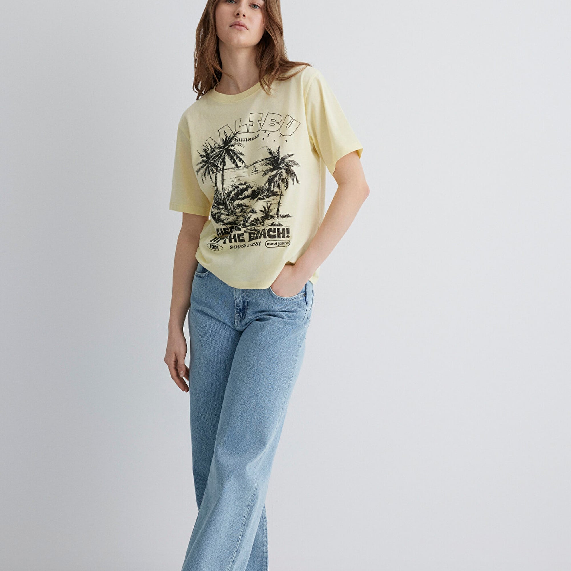 Mavi Palmiye Baskılı Sarı Tişört Regular Fit / Normal Kesim 1613179-71310