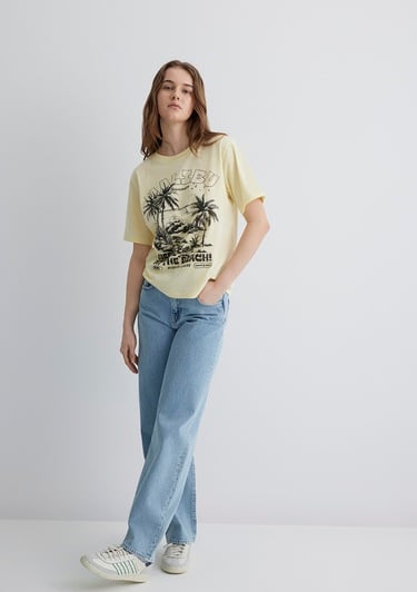  Mavi Palmiye Baskılı Sarı Tişört Regular Fit / Normal Kesim 1613179-71310