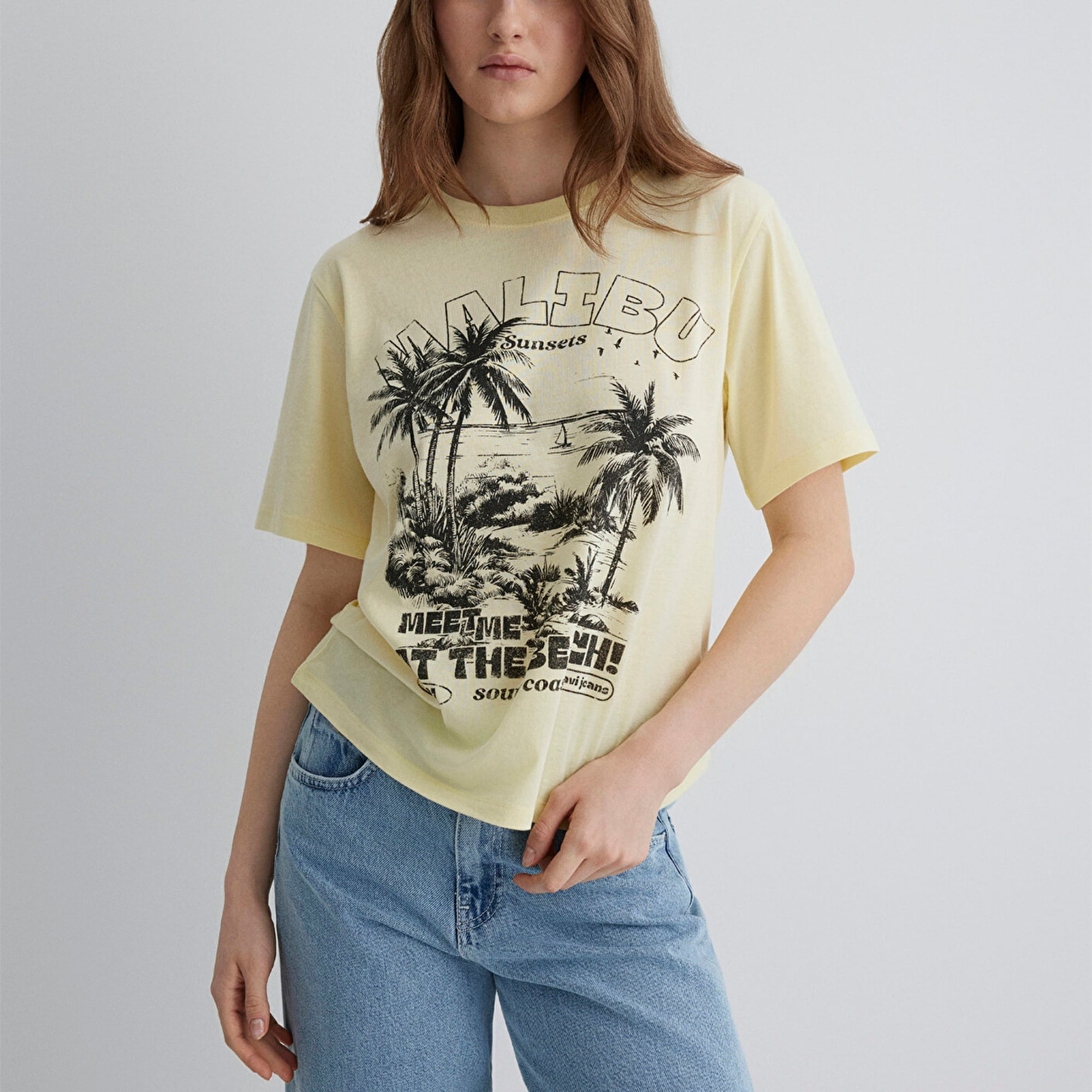 Mavi Palmiye Baskılı Sarı Tişört Regular Fit / Normal Kesim 1613179-71310