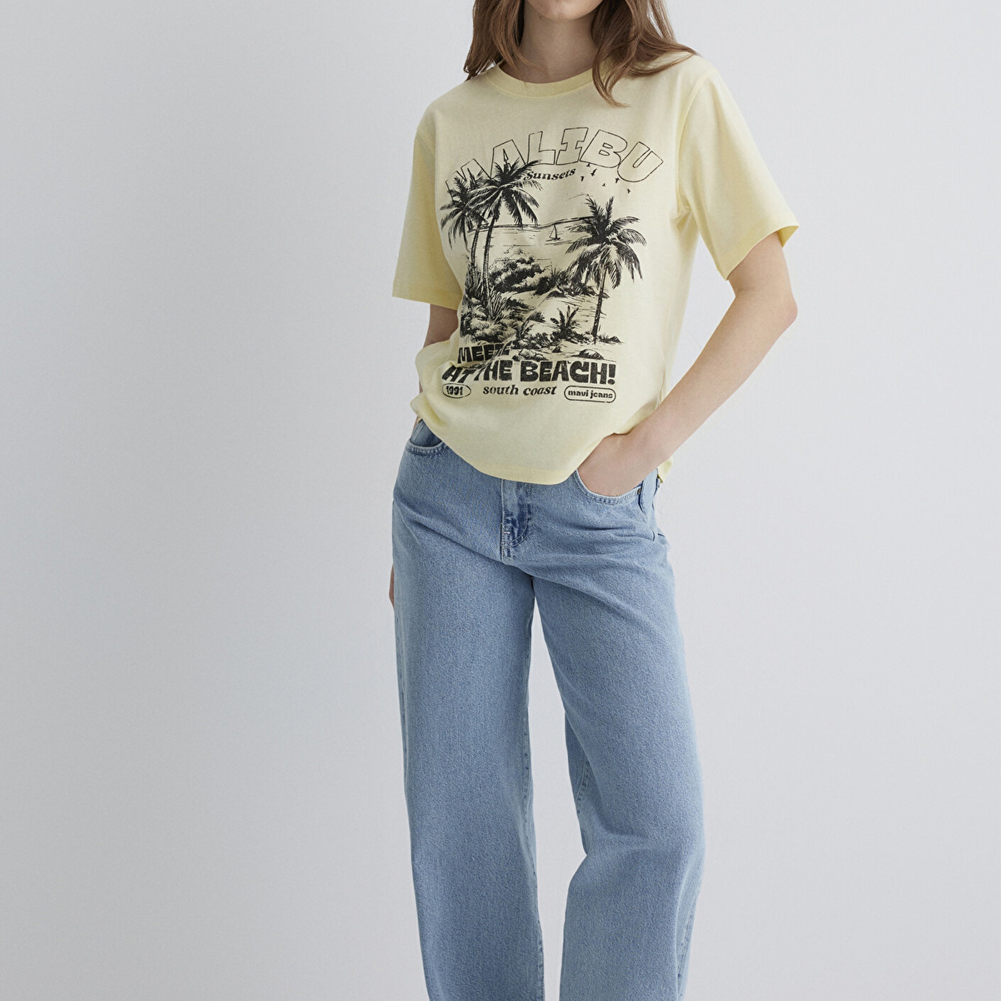 Mavi Palmiye Baskılı Sarı Tişört Regular Fit / Normal Kesim 1613179-71310