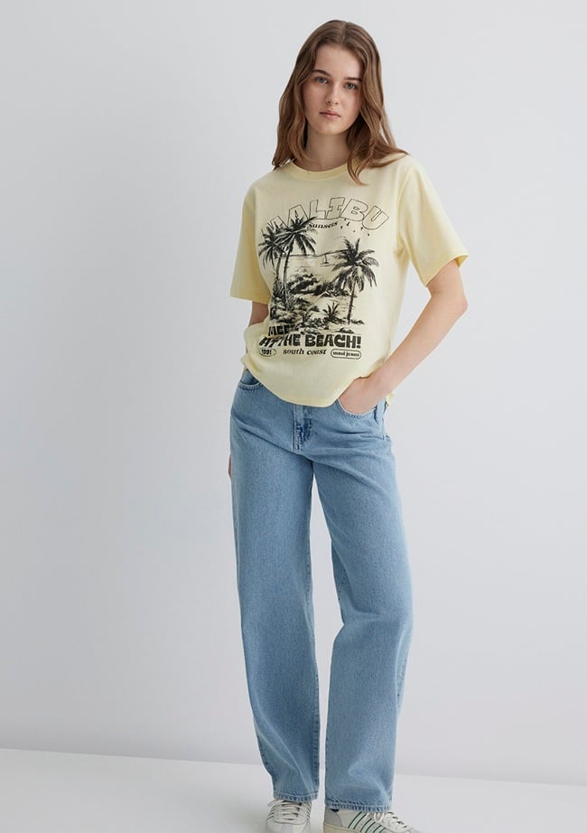  Mavi Palmiye Baskılı Sarı Tişört Regular Fit / Normal Kesim 1613179-71310