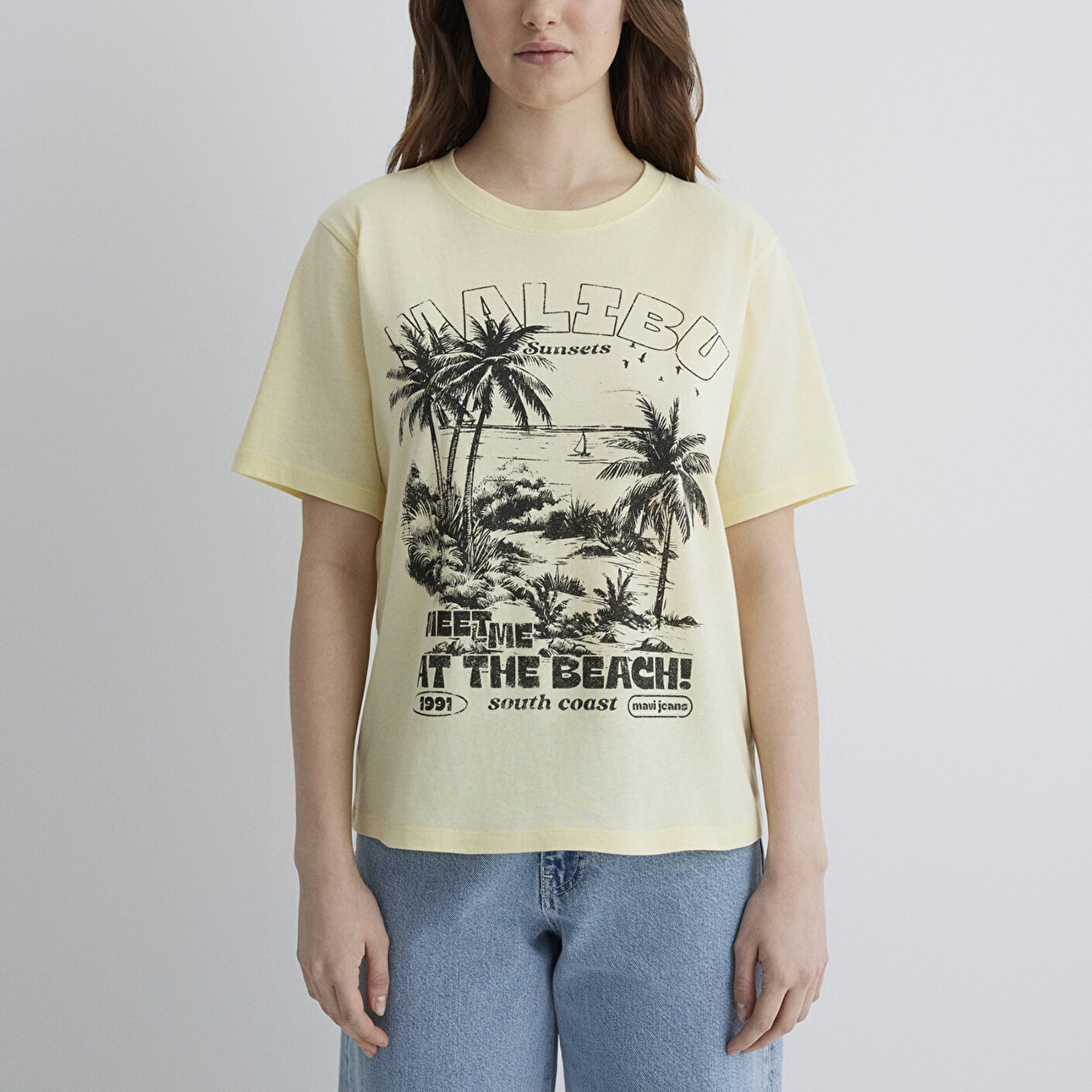 Mavi Palmiye Baskılı Sarı Tişört Regular Fit / Normal Kesim 1613179-71310