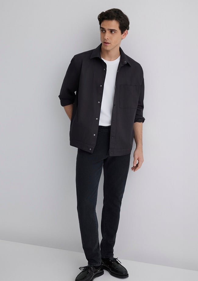  Mavi Siyah Gömlek Loose Fit / Bol Rahat Kesim 0211551-900