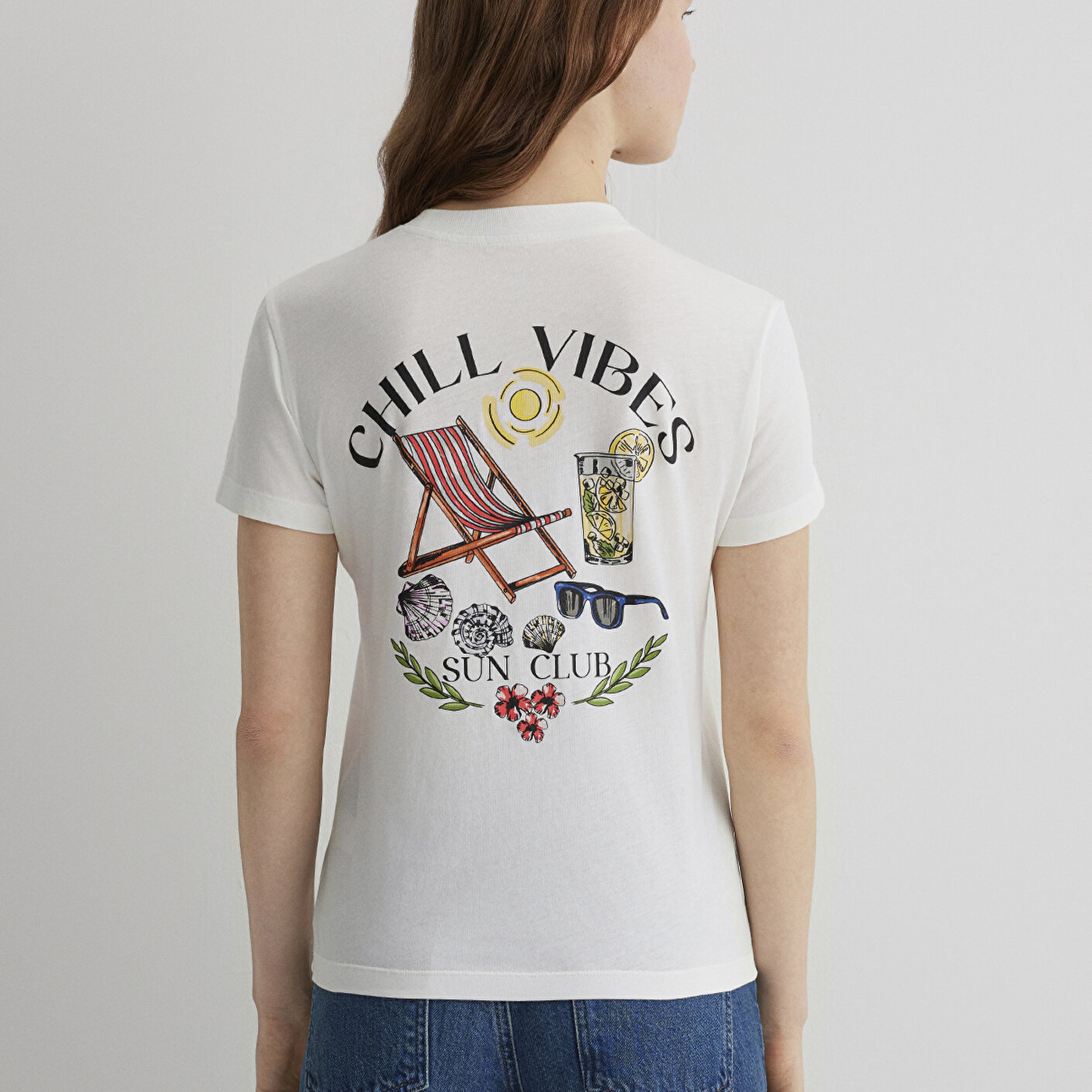 Mavi Baskılı Ekru Tişört Semi Slim Fit / Yarı Dar Kesim 1613191-70057