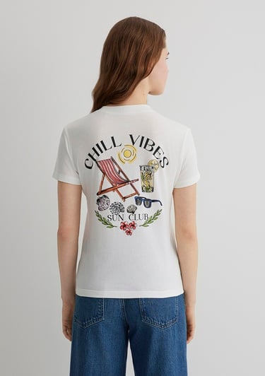  Mavi Baskılı Ekru Tişört Semi Slim Fit / Yarı Dar Kesim 1613191-70057