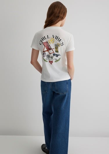  Mavi Baskılı Ekru Tişört Semi Slim Fit / Yarı Dar Kesim 1613191-70057