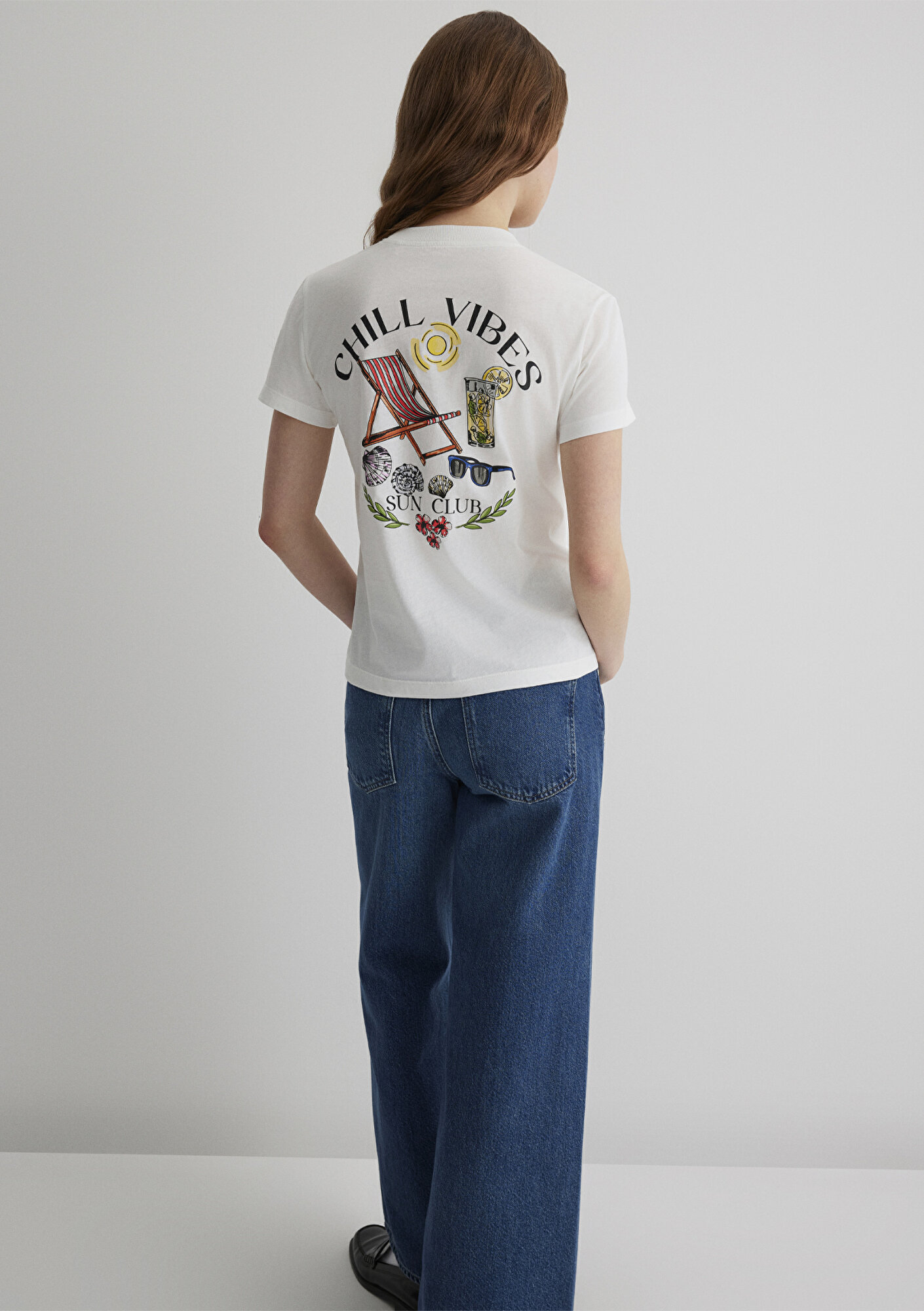  Mavi Baskılı Ekru Tişört Semi Slim Fit / Yarı Dar Kesim 1613191-70057