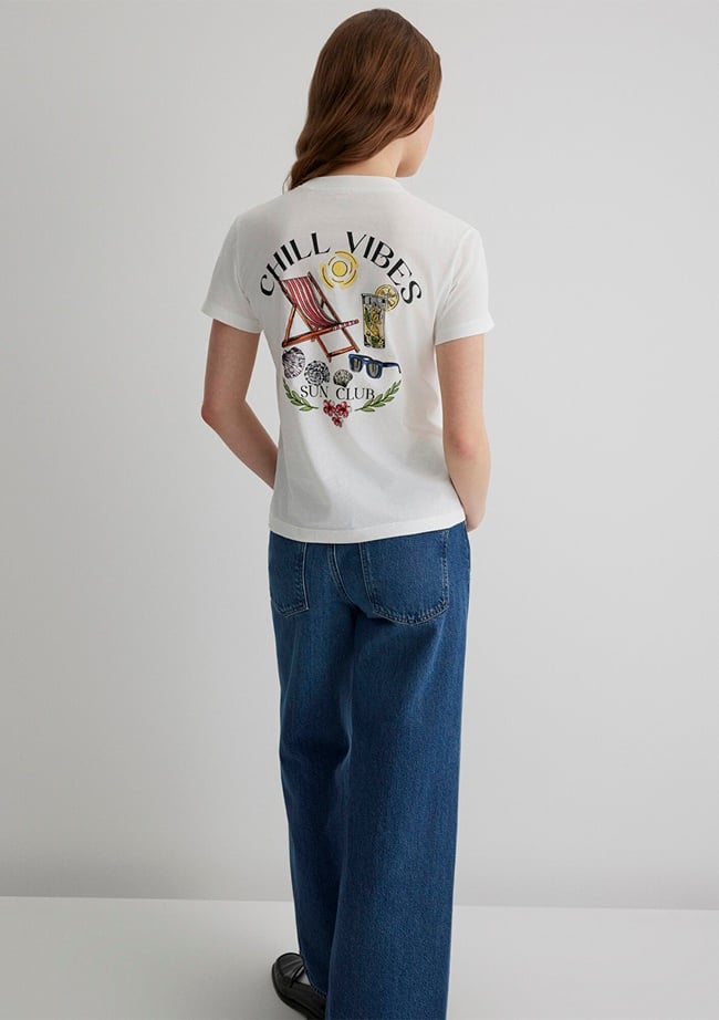  Mavi Baskılı Ekru Tişört Semi Slim Fit / Yarı Dar Kesim 1613191-70057