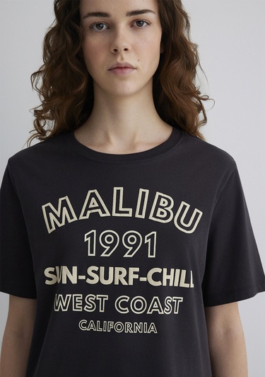  Mavi Malibu Baskılı Antrasit Tişört Regular Fit / Normal Kesim 1613184-70087