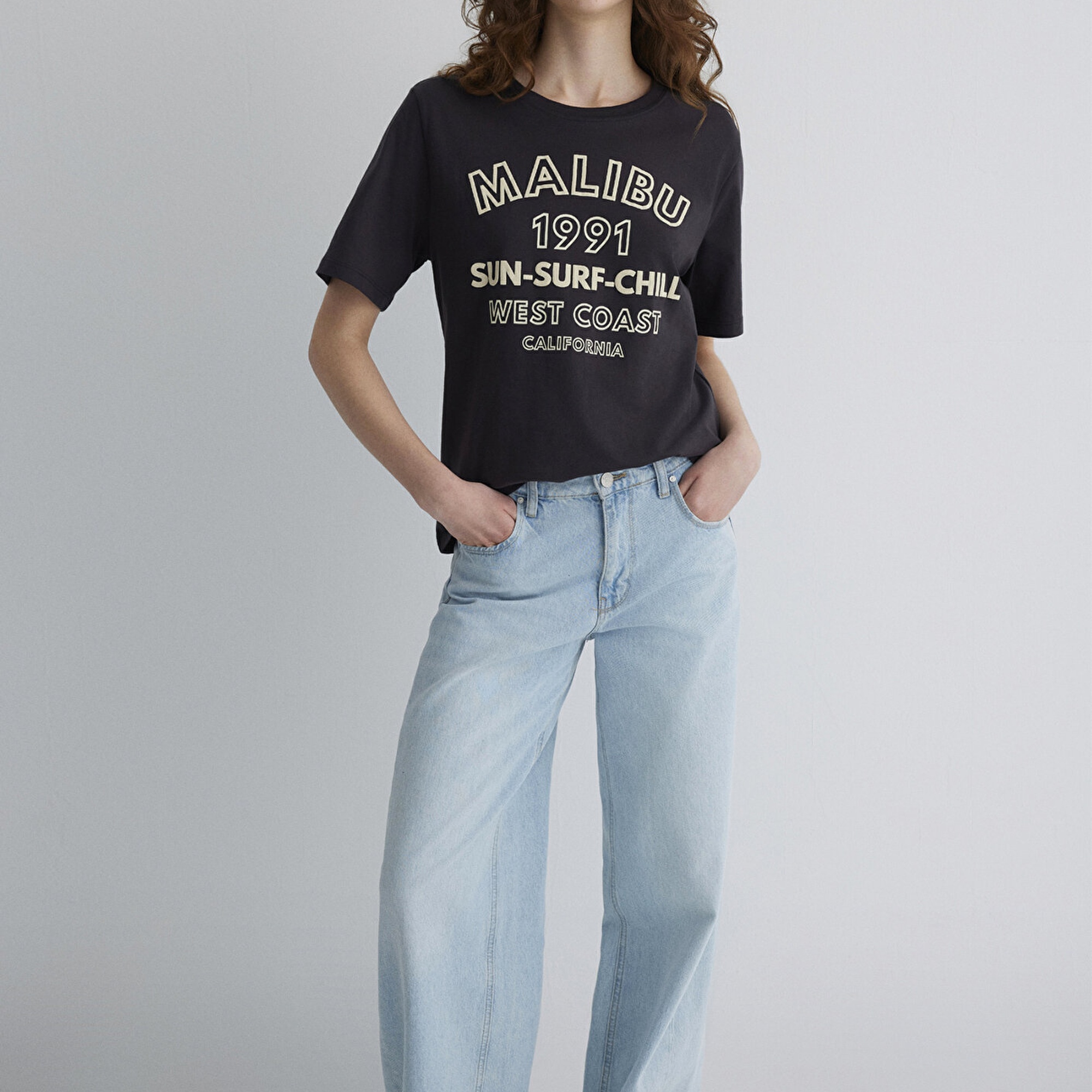 Mavi Malibu Baskılı Antrasit Tişört Regular Fit / Normal Kesim 1613184-70087