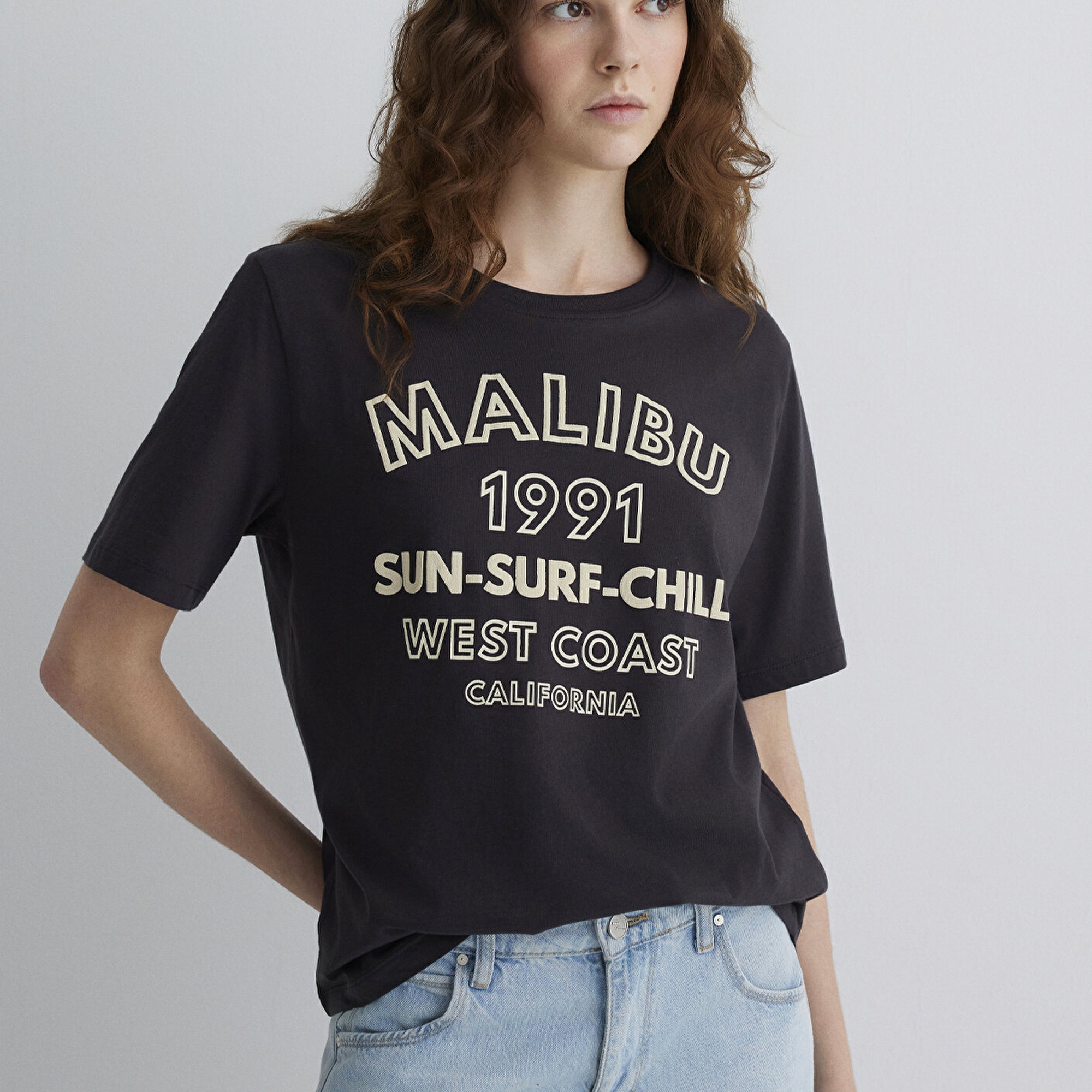 Mavi Malibu Baskılı Antrasit Tişört Regular Fit / Normal Kesim 1613184-70087