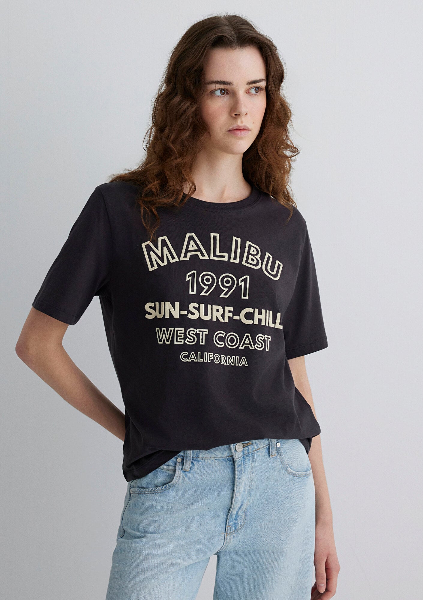  Mavi Malibu Baskılı Antrasit Tişört Regular Fit / Normal Kesim 1613184-70087