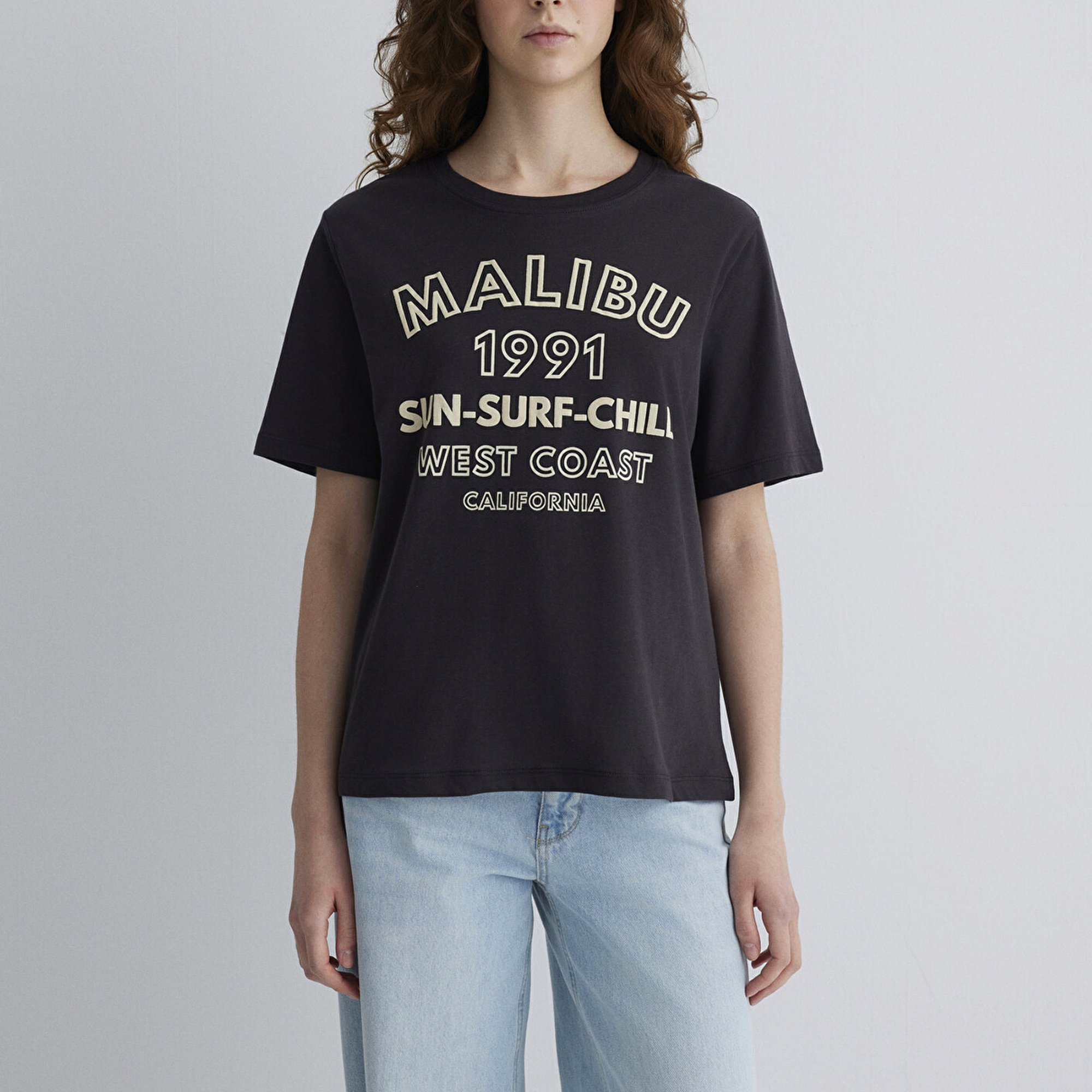 Mavi Malibu Baskılı Antrasit Tişört Regular Fit / Normal Kesim 1613184-70087