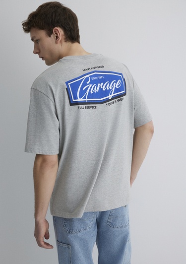  Mavi Garage Baskılı Gri Tişört Relaxed Fit / Rahat Kesim 0612605-80196