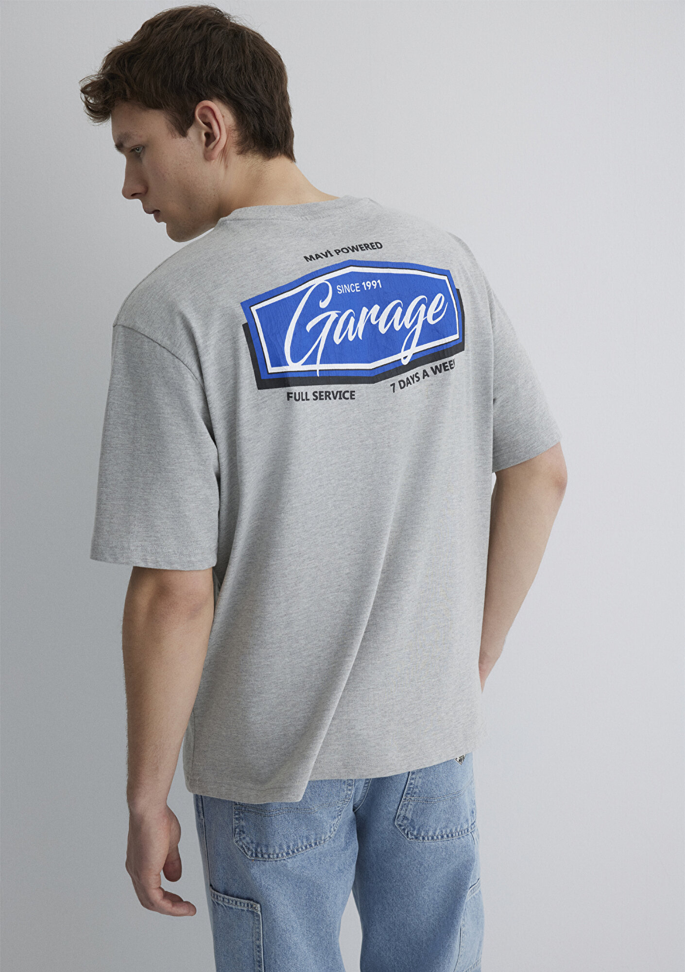  Mavi Garage Baskılı Gri Tişört Relaxed Fit / Rahat Kesim 0612605-80196