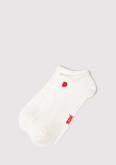  Mavi Çilek Nakışlı Beyaz Babet Çorabı 1913156-620