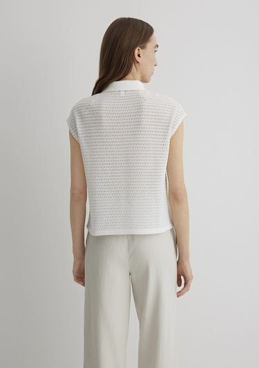  Mavi Beyaz Örme Polo Tişört Loose Fit / Bol Rahat Kesim 1612654-70057