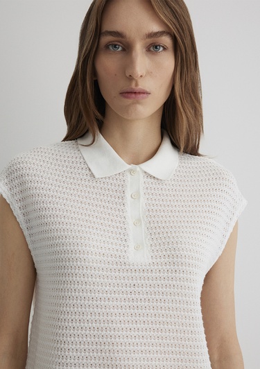  Mavi Beyaz Örme Polo Tişört Loose Fit / Bol Rahat Kesim 1612654-70057