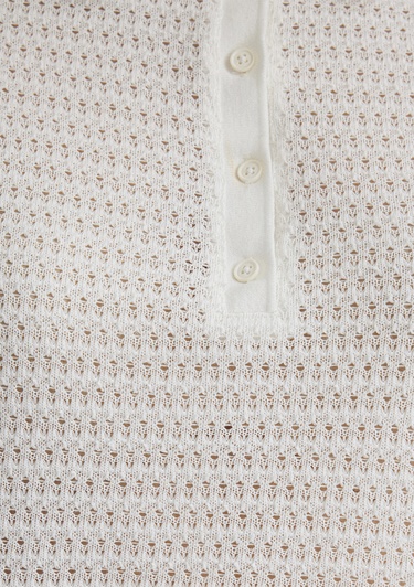  Mavi Beyaz Örme Polo Tişört Loose Fit / Bol Rahat Kesim 1612654-70057