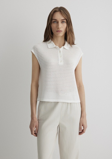  Mavi Beyaz Örme Polo Tişört Loose Fit / Bol Rahat Kesim 1612654-70057