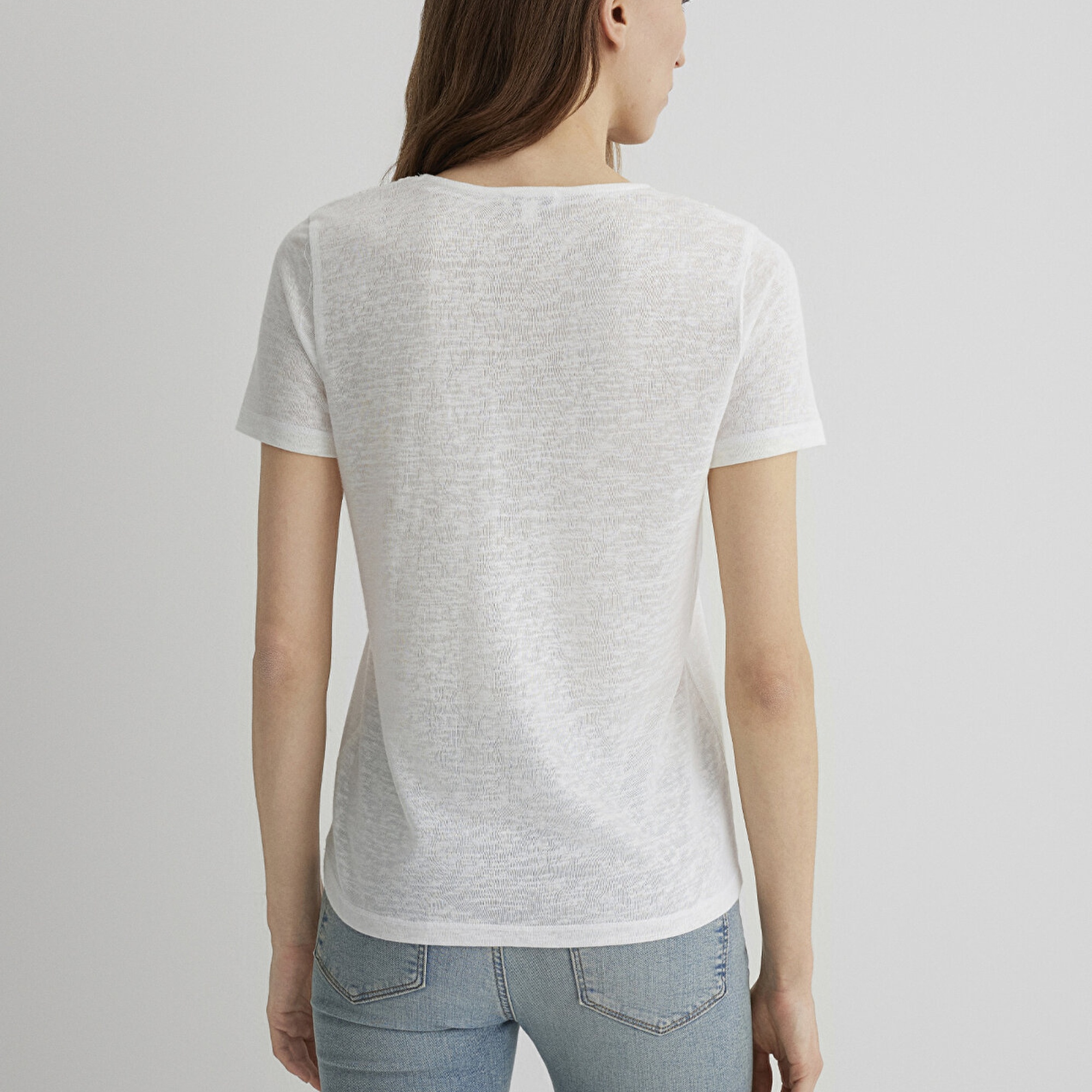 Mavi Dantel Detaylı Beyaz Tişört Slim Fit / Dar Kesim 1612752-70057