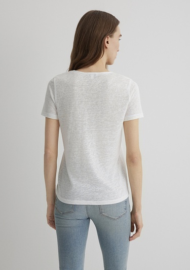  Mavi Dantel Detaylı Beyaz Tişört Slim Fit / Dar Kesim 1612752-70057