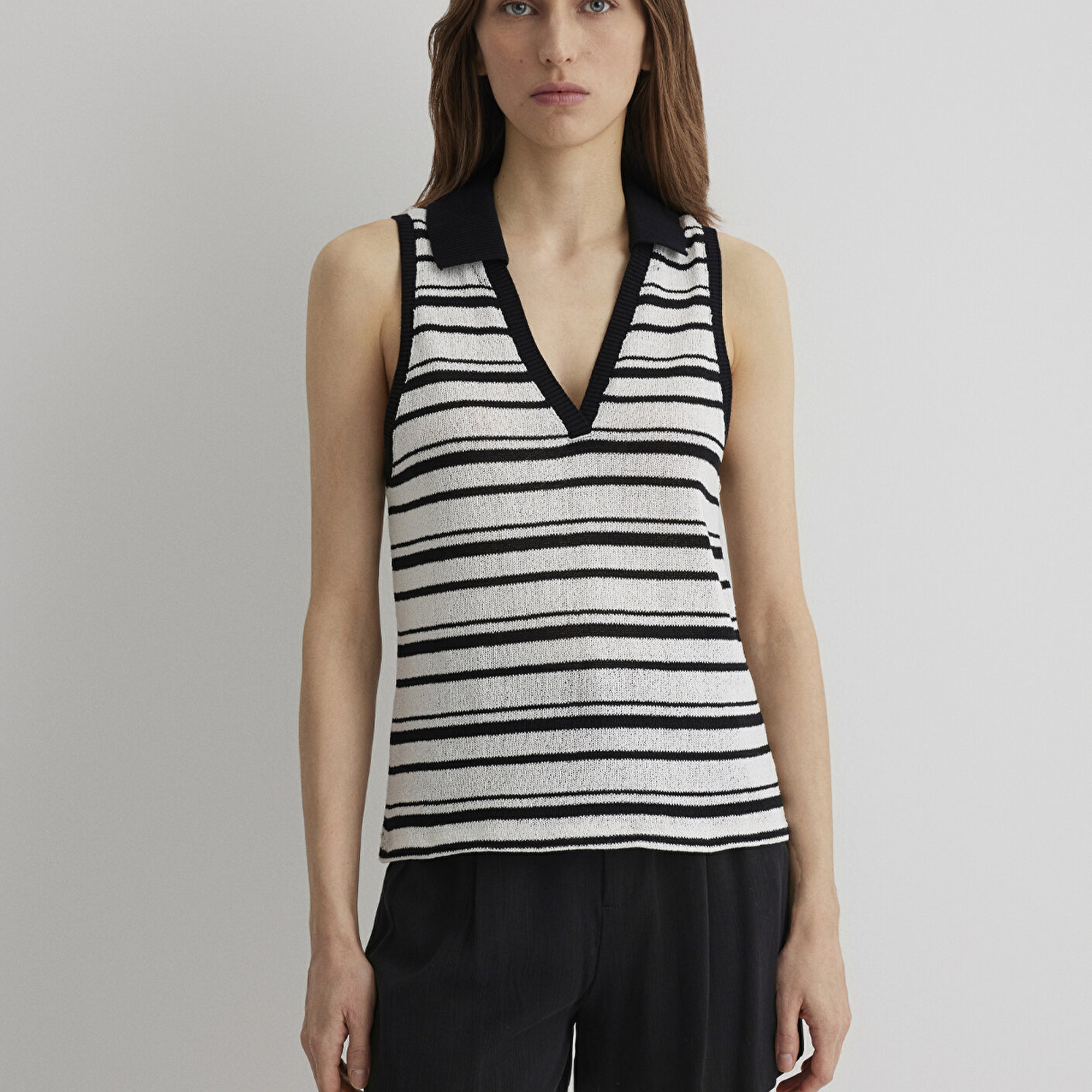 Mavi Çizgili Kolsuz Polo Tişört Slim Fit / Dar Kesim 1612612-85454