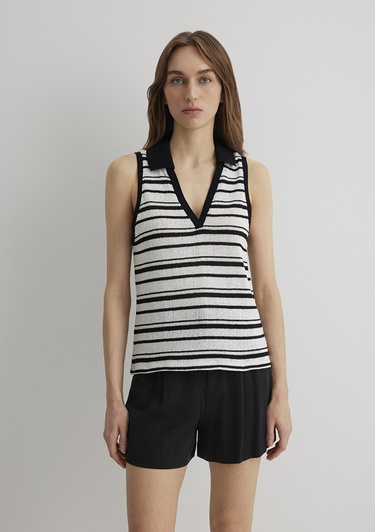  Mavi Çizgili Kolsuz Polo Tişört Slim Fit / Dar Kesim 1612612-85454