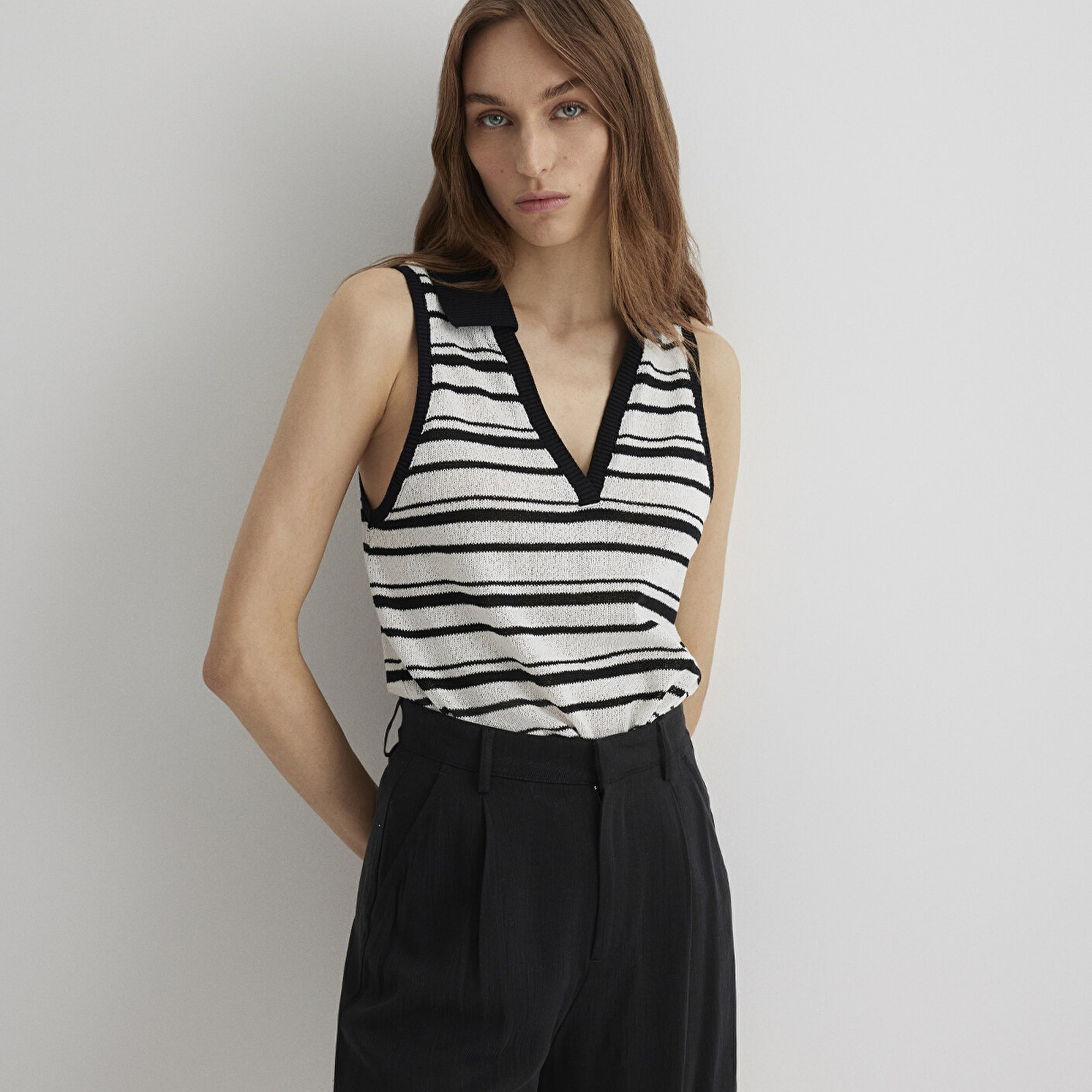 Mavi Çizgili Kolsuz Polo Tişört Slim Fit / Dar Kesim 1612612-85454