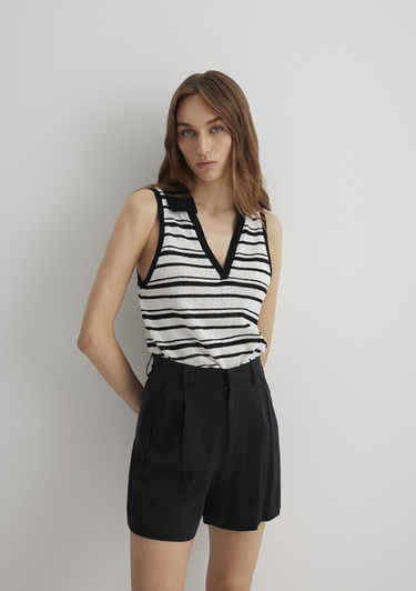  Mavi Çizgili Kolsuz Polo Tişört Slim Fit / Dar Kesim 1612612-85454