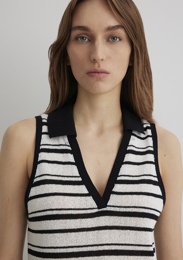  Mavi Çizgili Kolsuz Polo Tişört Slim Fit / Dar Kesim 1612612-85454