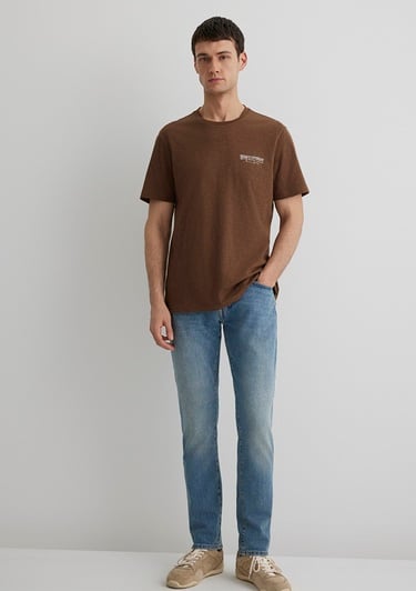  Mavi Baskılı Kahverengi Tişört Regular Fit / Normal Kesim 0612617-89330