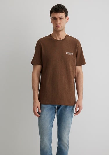  Mavi Baskılı Kahverengi Tişört Regular Fit / Normal Kesim 0612617-89330