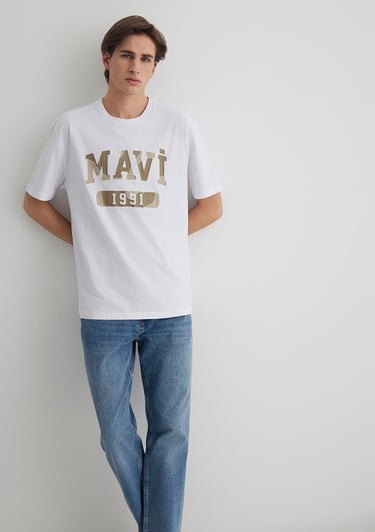  Mavi 1991 Baskılı Beyaz Tişört Loose Fit / Bol Rahat Kesim 0612573-620