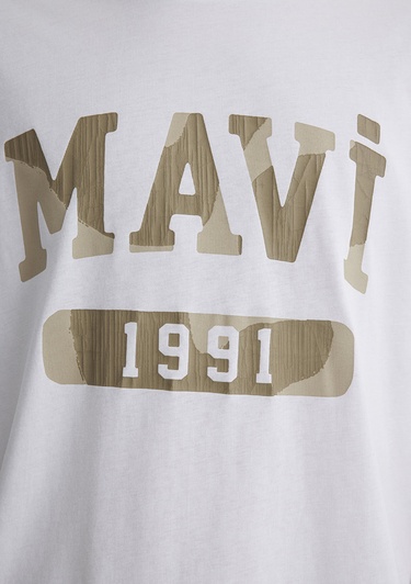  Mavi 1991 Baskılı Beyaz Tişört Loose Fit / Bol Rahat Kesim 0612573-620