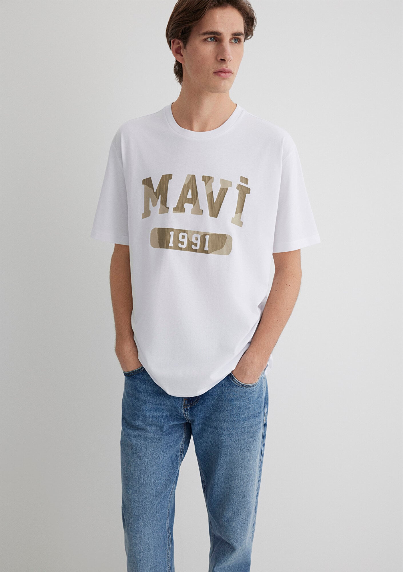 Mavi 1991 Baskılı Beyaz Tişört Loose Fit / Bol Rahat Kesim 0612573-620