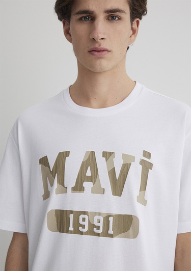  Mavi 1991 Baskılı Beyaz Tişört Loose Fit / Bol Rahat Kesim 0612573-620