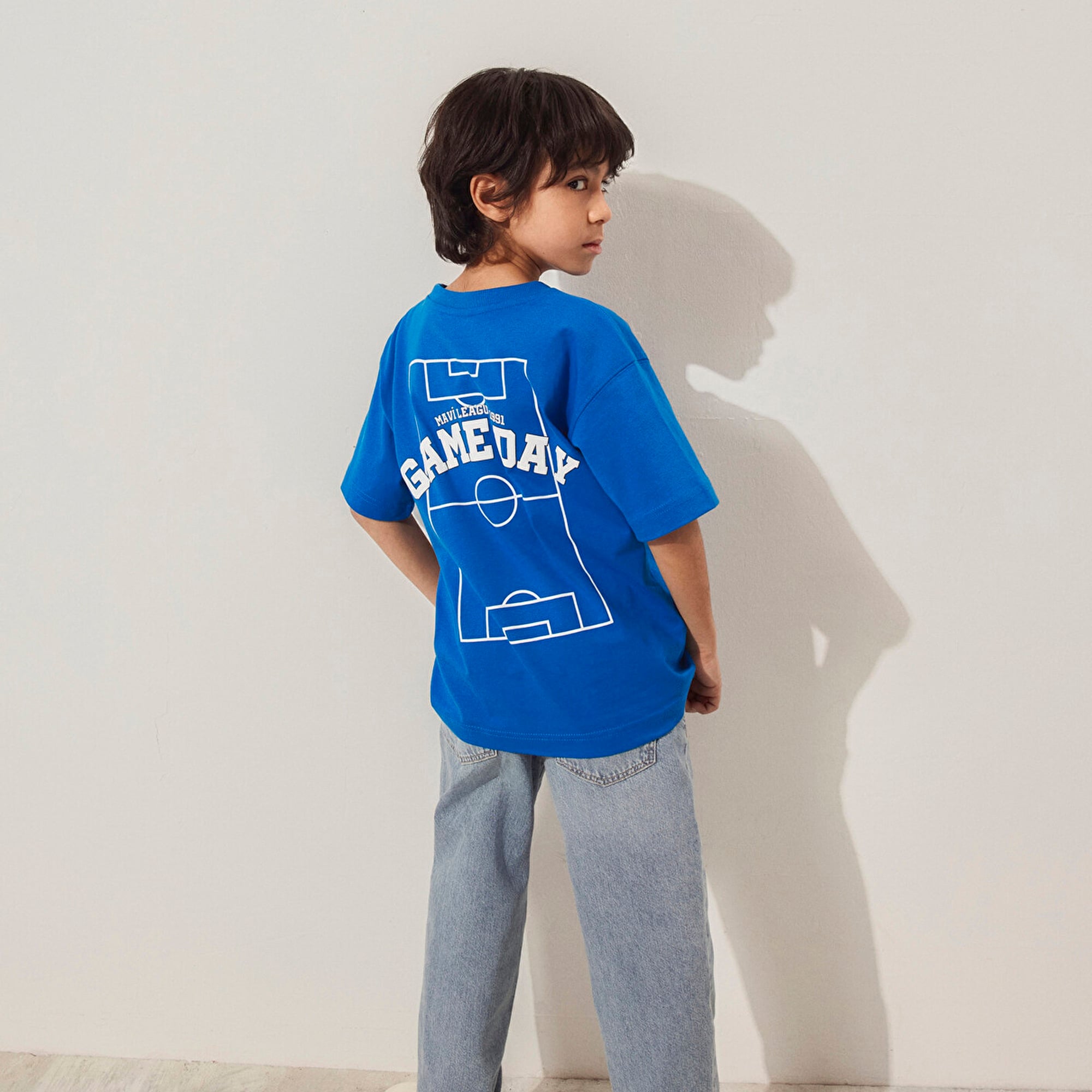 Mavi Game Day Baskılı Mavi Tişört Loose Fit / Bol Rahat Kesim 6610265-82491