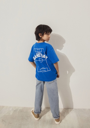 Mavi Game Day Baskılı Mavi Tişört Loose Fit / Bol Rahat Kesim 6610265-82491