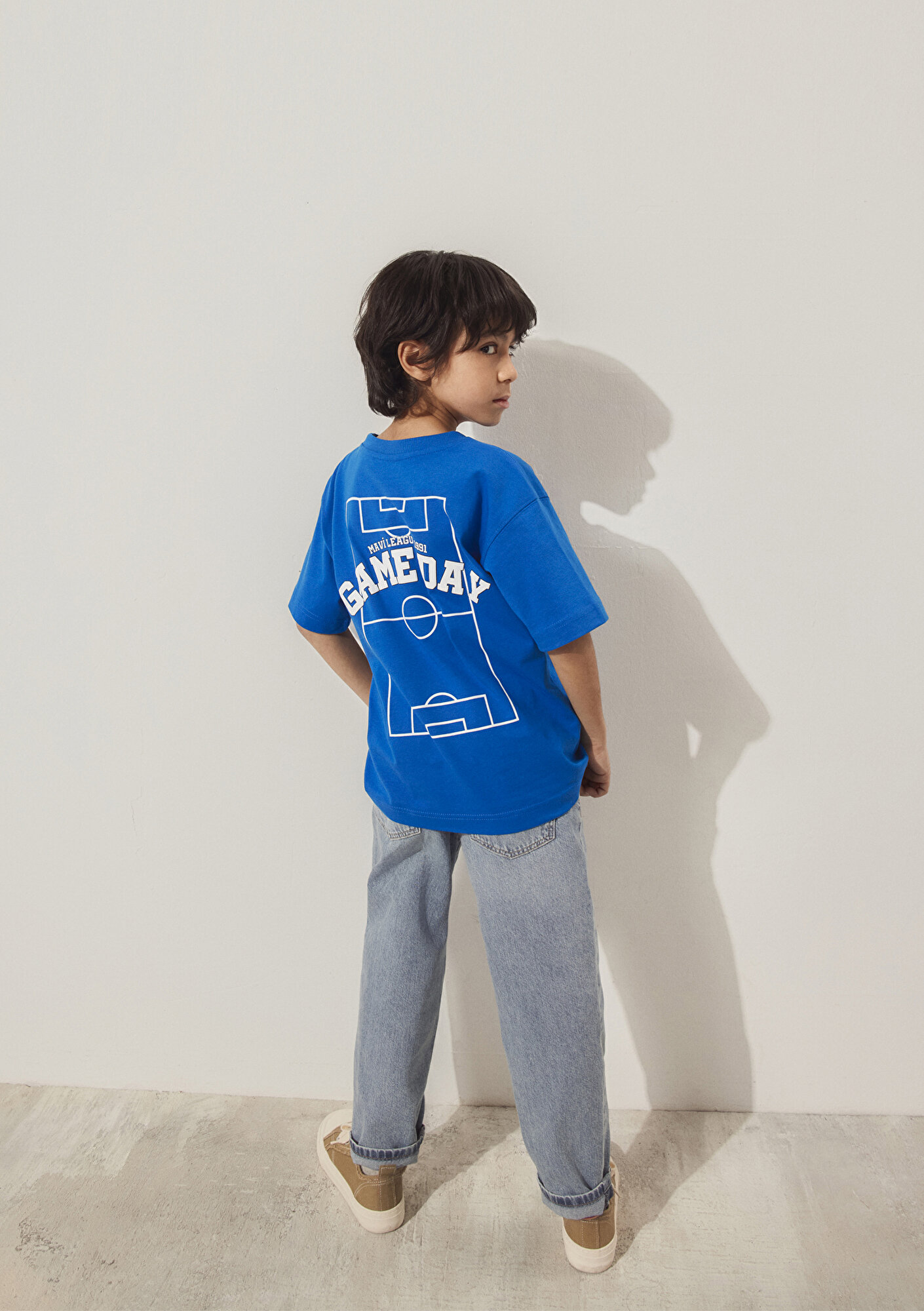  Mavi Game Day Baskılı Mavi Tişört Loose Fit / Bol Rahat Kesim 6610265-82491