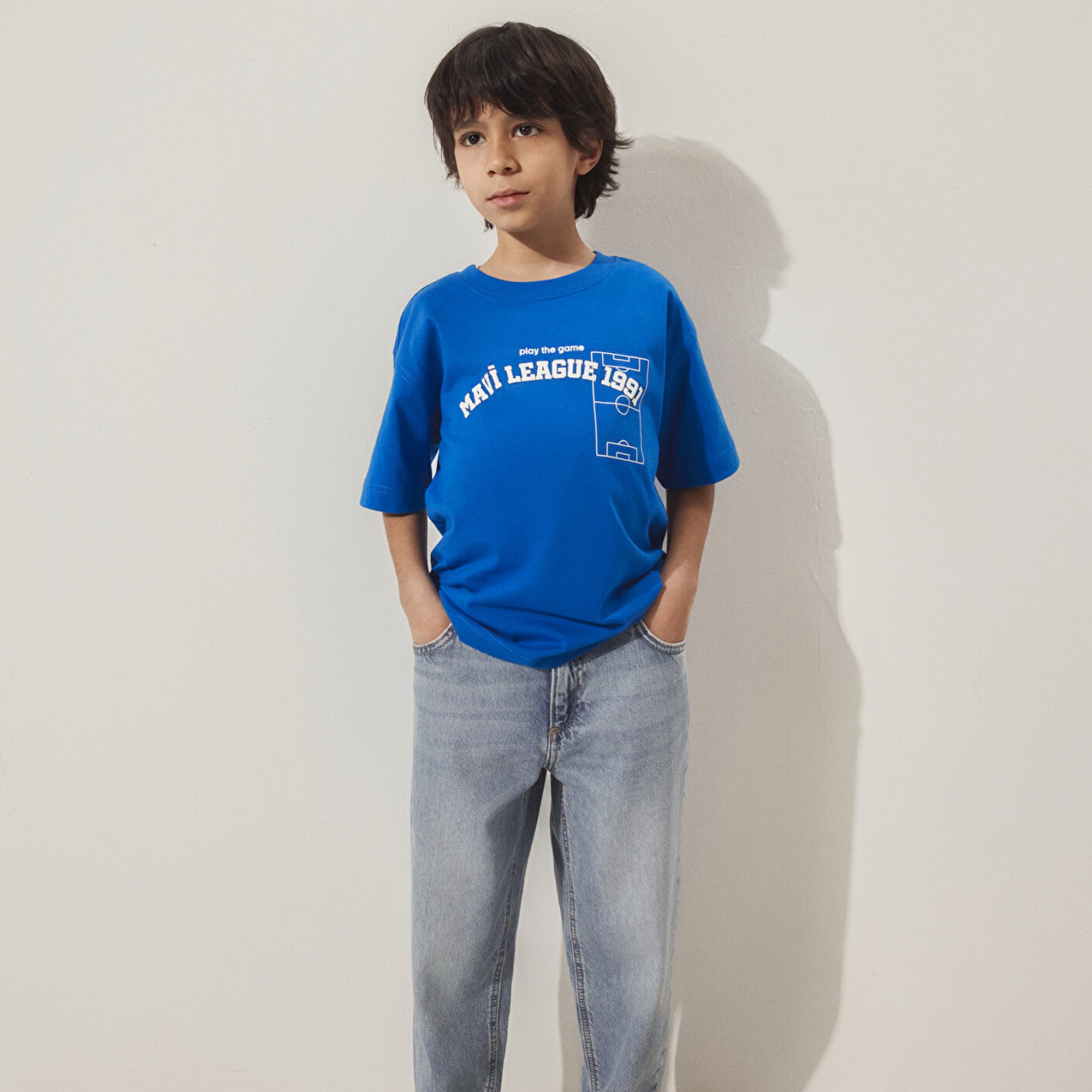 Mavi Game Day Baskılı Mavi Tişört Loose Fit / Bol Rahat Kesim 6610265-82491
