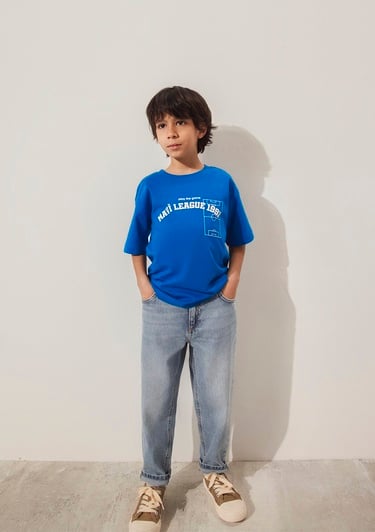  Mavi Game Day Baskılı Mavi Tişört Loose Fit / Bol Rahat Kesim 6610265-82491