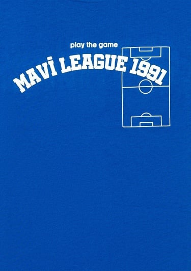  Mavi Game Day Baskılı Mavi Tişört Loose Fit / Bol Rahat Kesim 6610265-82491