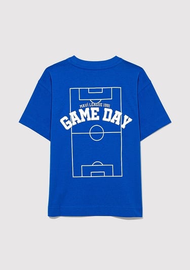  Mavi Game Day Baskılı Mavi Tişört Loose Fit / Bol Rahat Kesim 6610265-82491