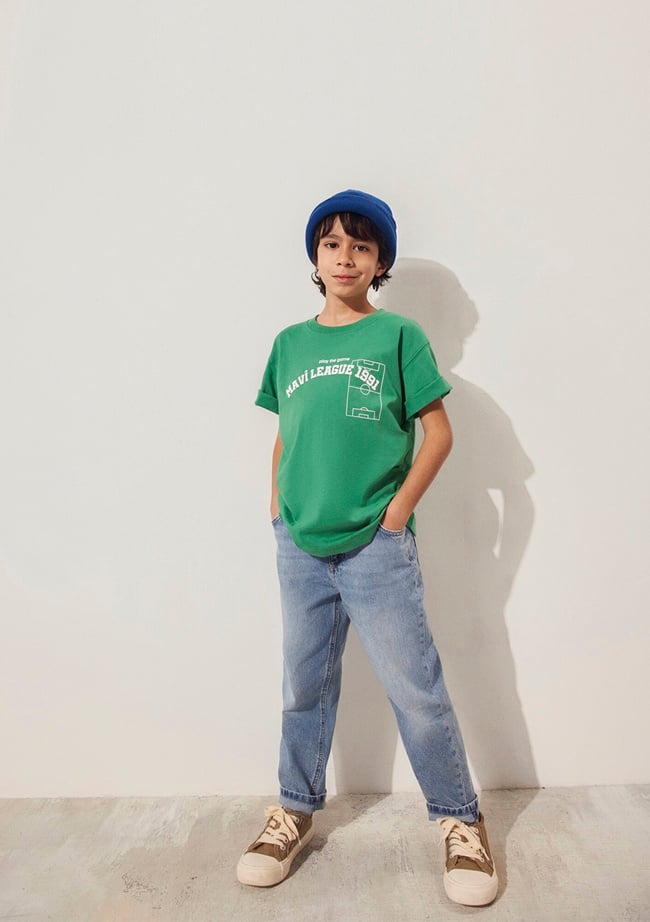  Mavi Game Day Baskılı Yeşil Tişört Loose Fit / Bol Rahat Kesim 6610265-71843