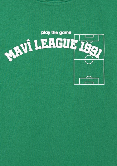  Mavi Game Day Baskılı Yeşil Tişört Loose Fit / Bol Rahat Kesim 6610265-71843
