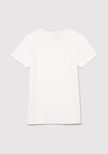  Mavi Fitilli Ekru Basic Tişört Fitted / Vücuda Oturan Kesim 7610260-70057