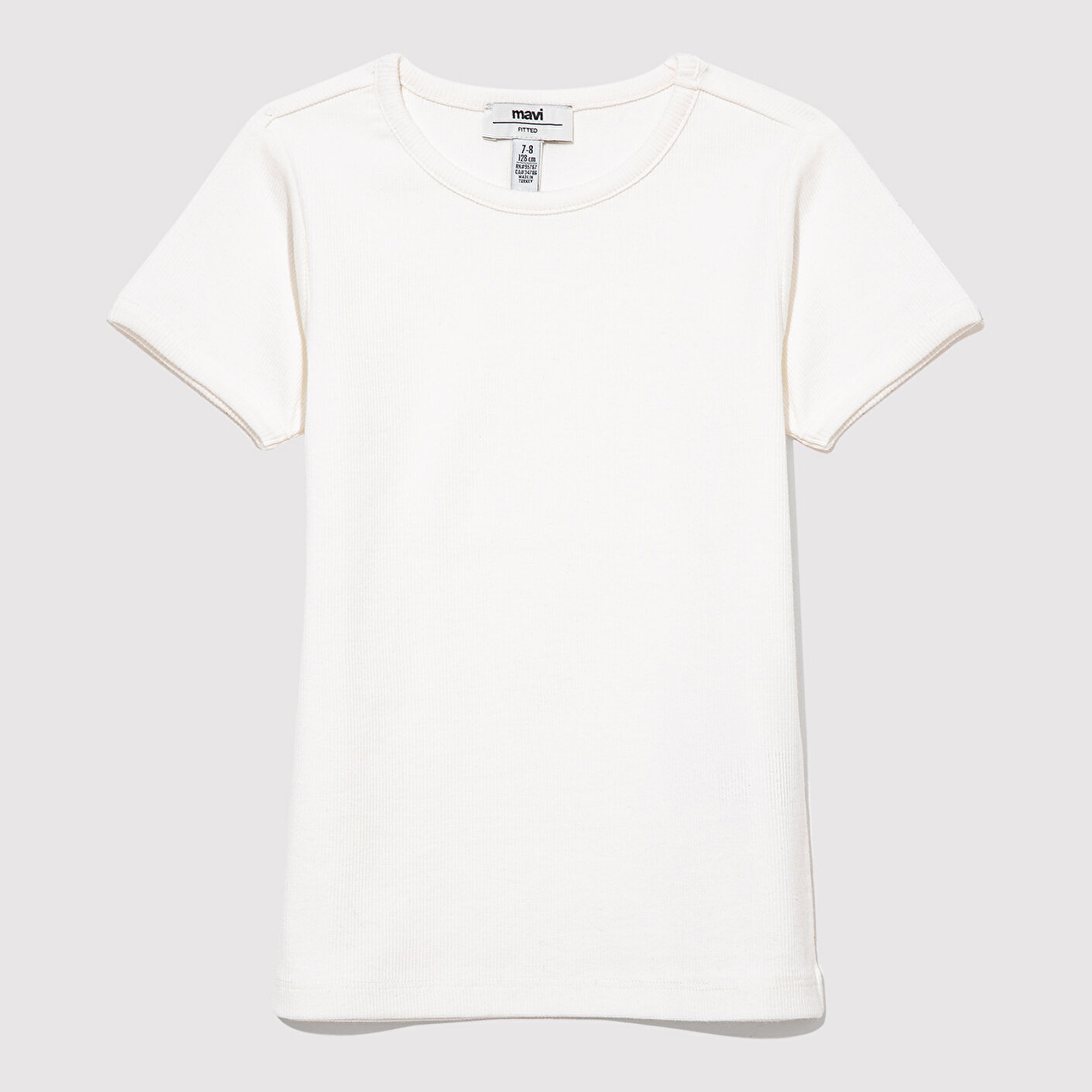 Mavi Fitilli Ekru Basic Tişört Fitted / Vücuda Oturan Kesim 7610260-70057