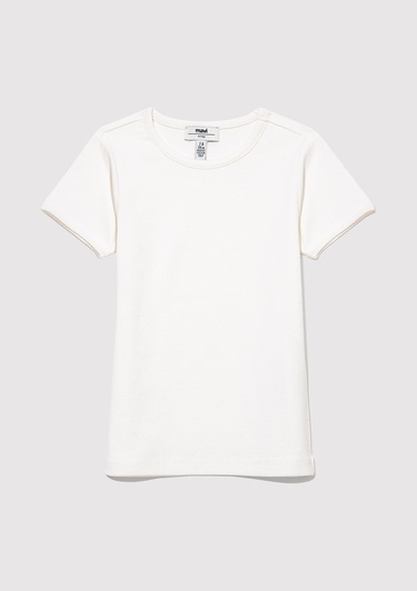  Mavi Fitilli Ekru Basic Tişört Fitted / Vücuda Oturan Kesim 7610260-70057