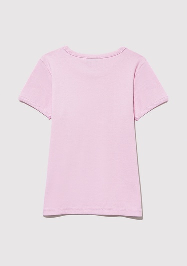  Mavi Fitilli Pembe Basic Tişört Fitted / Vücuda Oturan Kesim 7610260-86953